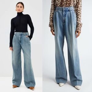 Zimmermann Illustration Pleated Wide Leg Jeans Neptune Blue AU 4 US 12 NWT